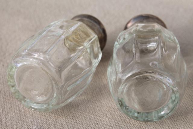 photo of tiny pressed glass salt & pepper shakers, mini S&P sets w/ metal lids #5