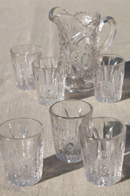 photo of tiny pressed pattern glass pitcher & tumbler glasses, doll dishes toy lemonade set #1