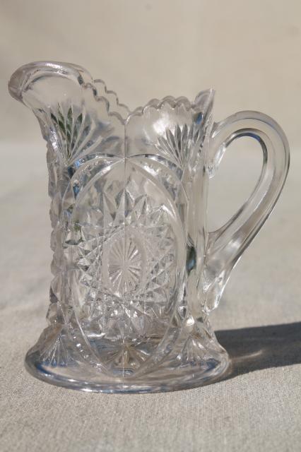 photo of tiny pressed pattern glass pitcher & tumbler glasses, doll dishes toy lemonade set #5