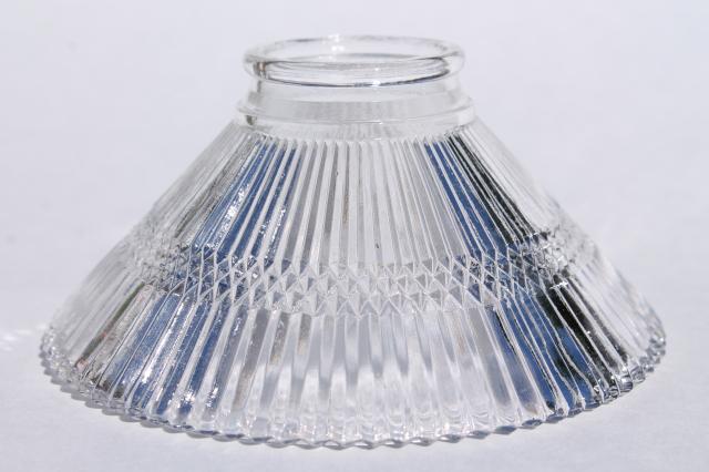 photo of tiny prismatic glass shade, clear pressed glass lampshade holophane style ribbed glass #1