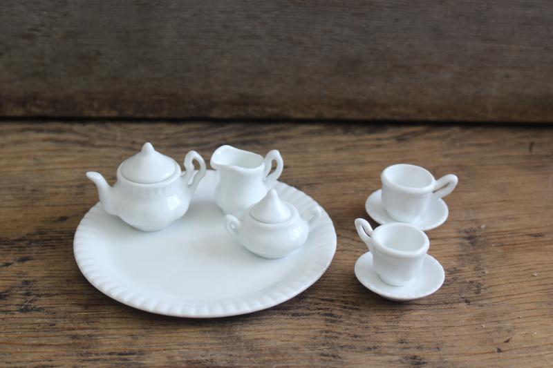 photo of tiny pure white porcelain tea set, china doll dishes toy miniatures #1
