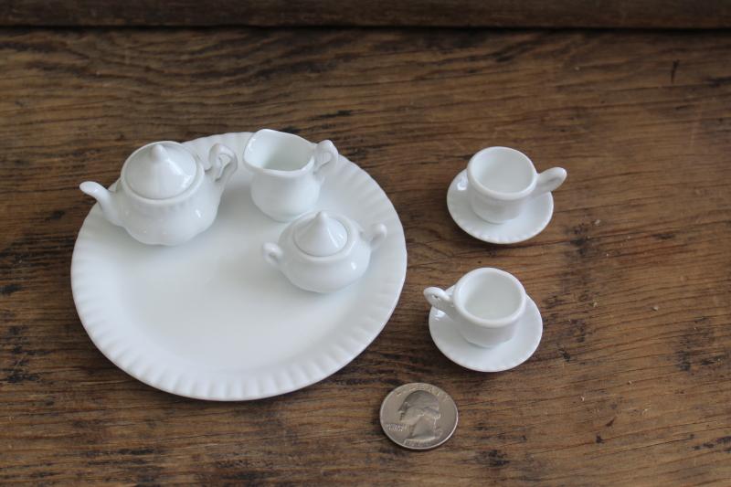 photo of tiny pure white porcelain tea set, china doll dishes toy miniatures #2