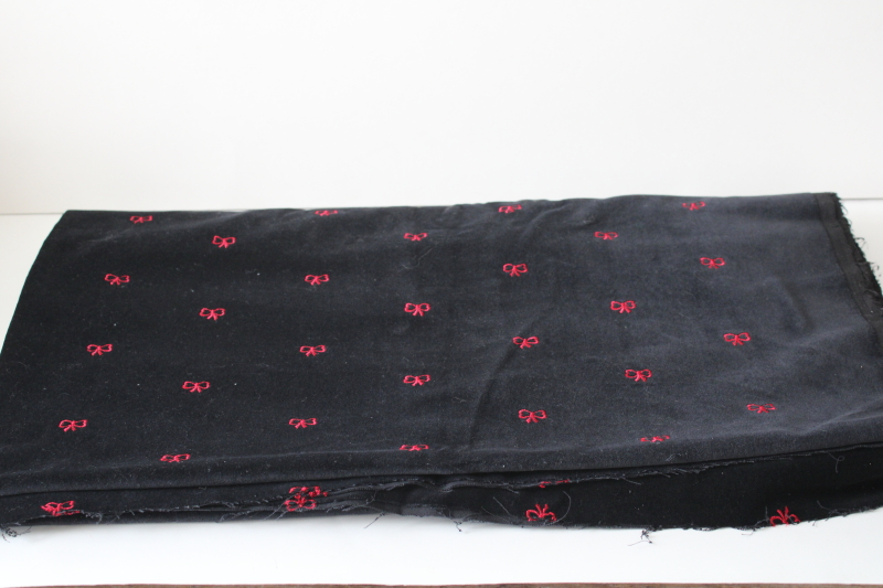 photo of tiny red bows embroidered black cotton velveteen fabric, coquette goth girly  #1