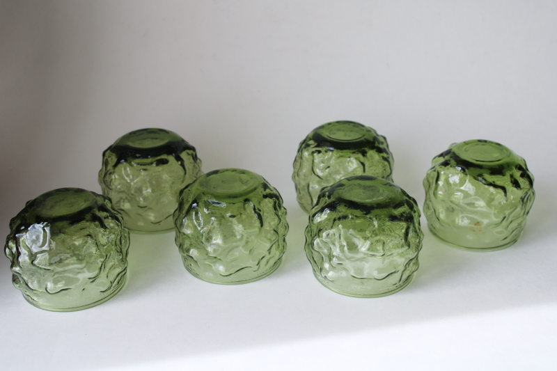 photo of tiny roly poly round juice or drinks glasses, vintage green crinkle glass Anchor Hocking Milano  #4