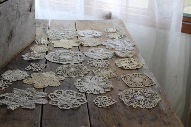 photo of tiny round vintage lace doilies & centerpieces, crochet & tatted lace doily lot #2