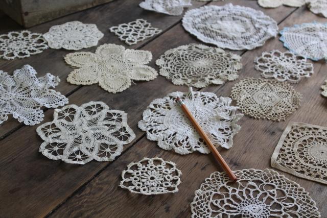 photo of tiny round vintage lace doilies & centerpieces, crochet & tatted lace doily lot #3