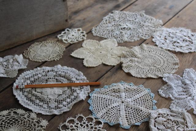 photo of tiny round vintage lace doilies & centerpieces, crochet & tatted lace doily lot #4