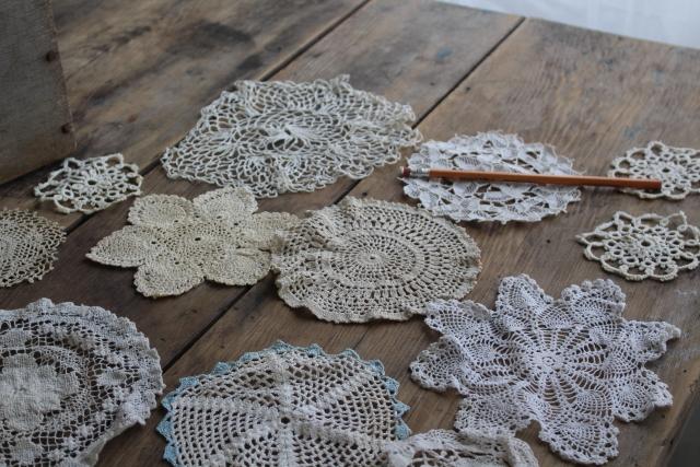 photo of tiny round vintage lace doilies & centerpieces, crochet & tatted lace doily lot #5