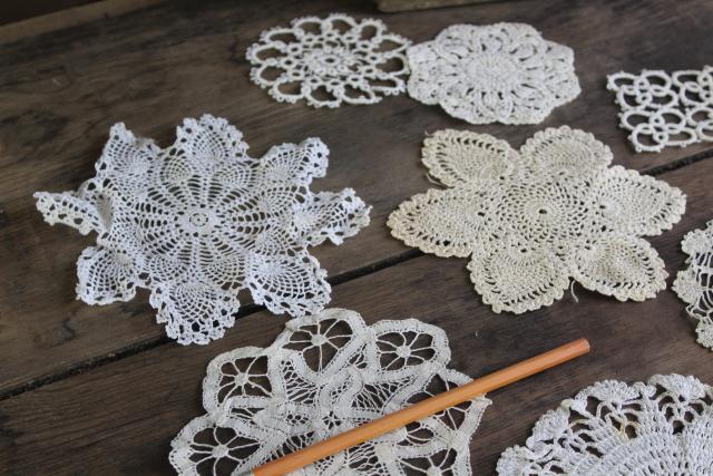 photo of tiny round vintage lace doilies & centerpieces, crochet & tatted lace doily lot #7