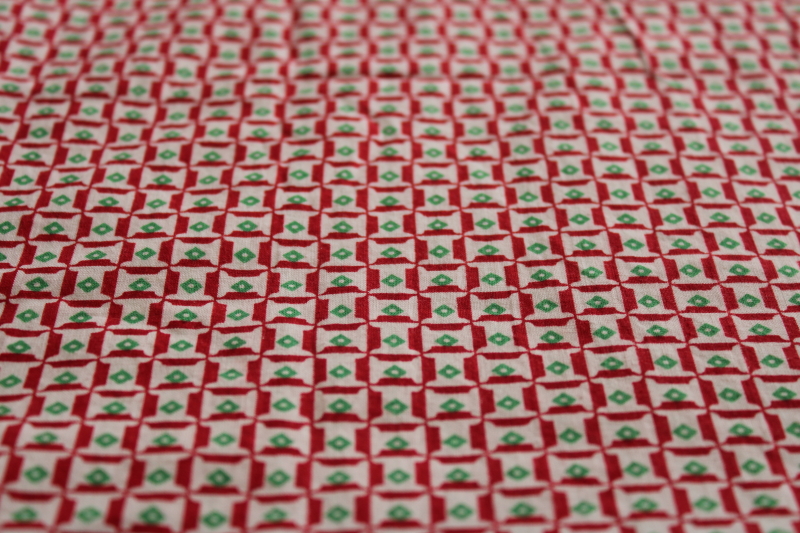 photo of tiny spools print vintage cotton fabric quilting sewing fabric, red & green w/ white #1