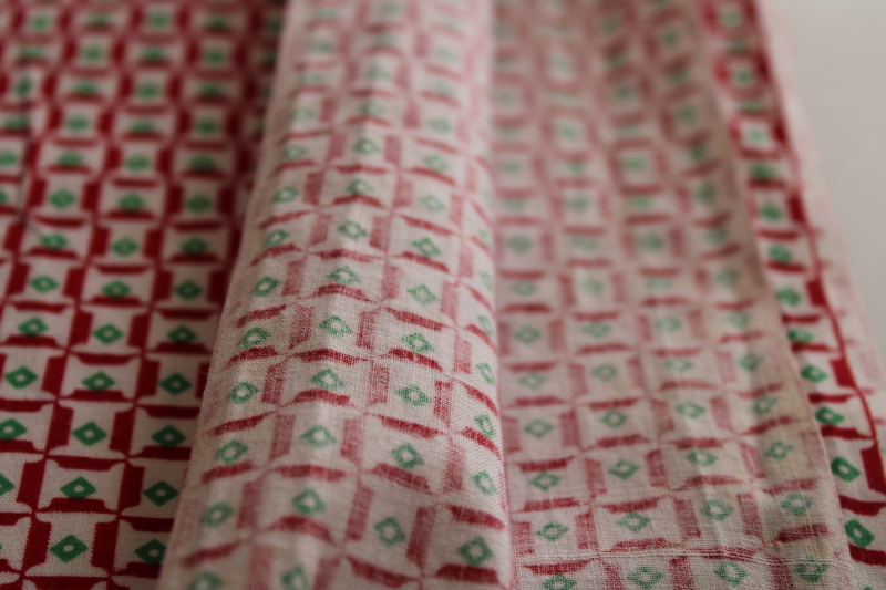 photo of tiny spools print vintage cotton fabric quilting sewing fabric, red & green w/ white #2