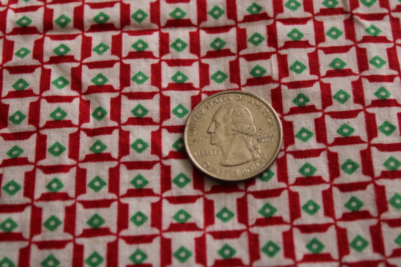 photo of tiny spools print vintage cotton fabric quilting sewing fabric, red & green w/ white #3