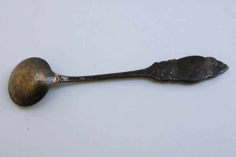 photo of tiny sterling silver spoon for jam jar, mustard pot or salt cellar, antique vintage silver #2