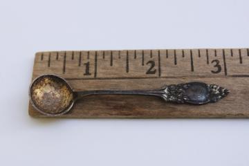 catalog photo of tiny sterling silver spoon for jam jar, mustard pot or salt cellar, antique vintage silver