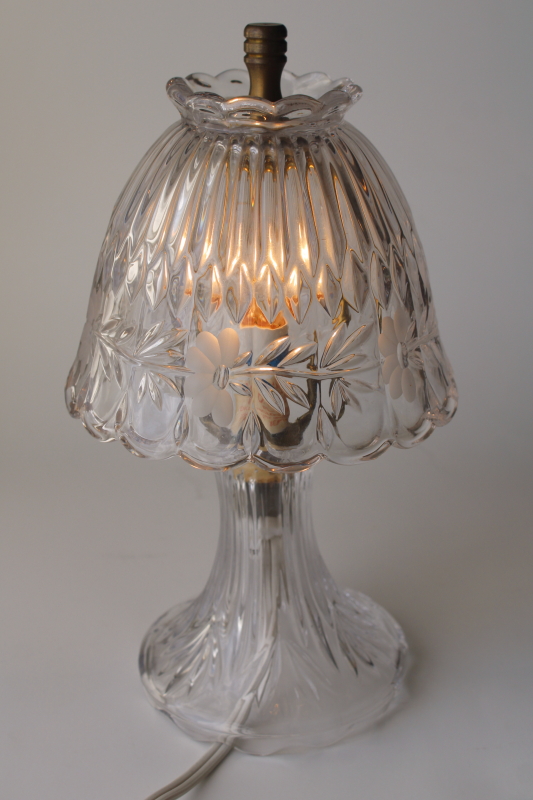 photo of tiny table lamp, crystal clear glass lamp w/ glass shade, vintage Princess House light  #1