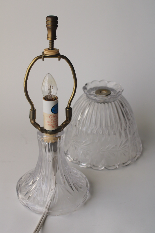 photo of tiny table lamp, crystal clear glass lamp w/ glass shade, vintage Princess House light  #2