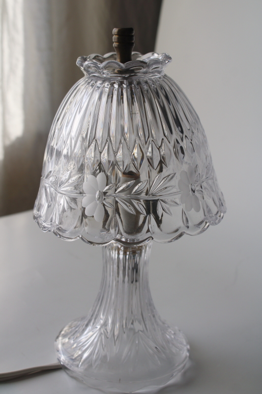 photo of tiny table lamp, crystal clear glass lamp w/ glass shade, vintage Princess House light  #7