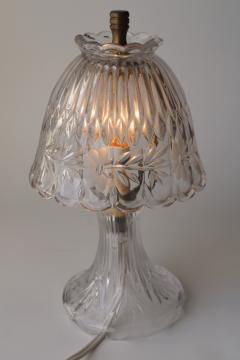 catalog photo of tiny table lamp, crystal clear glass lamp w/ glass shade, vintage Princess House light 