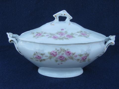 photo of tiny tureen w/ cover, antique Bavaria china pink roses floral #1