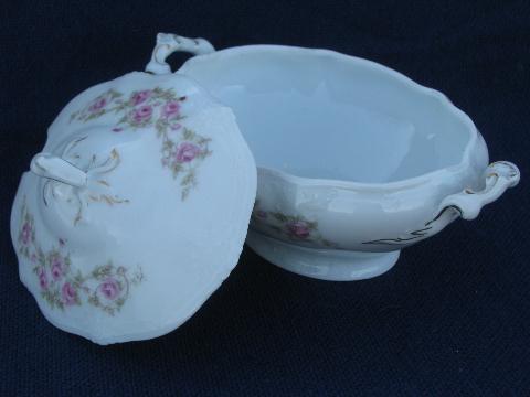 photo of tiny tureen w/ cover, antique Bavaria china pink roses floral #2