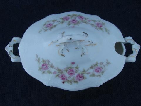 photo of tiny tureen w/ cover, antique Bavaria china pink roses floral #3