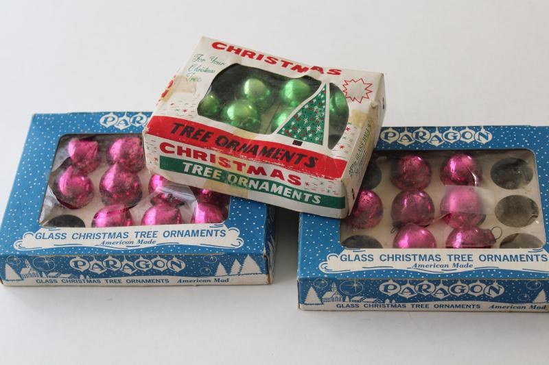 photo of tiny vintage Christmas tree ornaments, mini pink & green glass balls baubles for feather trees #1