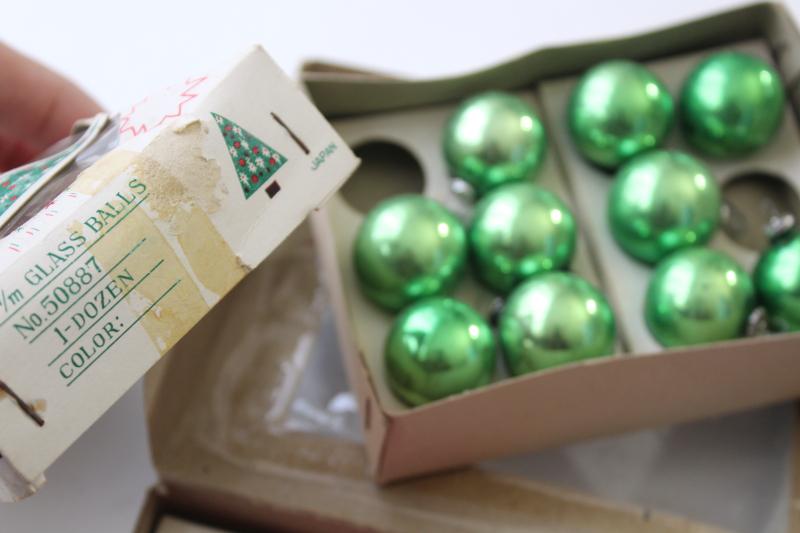 photo of tiny vintage Christmas tree ornaments, mini pink & green glass balls baubles for feather trees #3