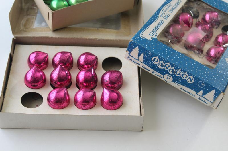 photo of tiny vintage Christmas tree ornaments, mini pink & green glass balls baubles for feather trees #5