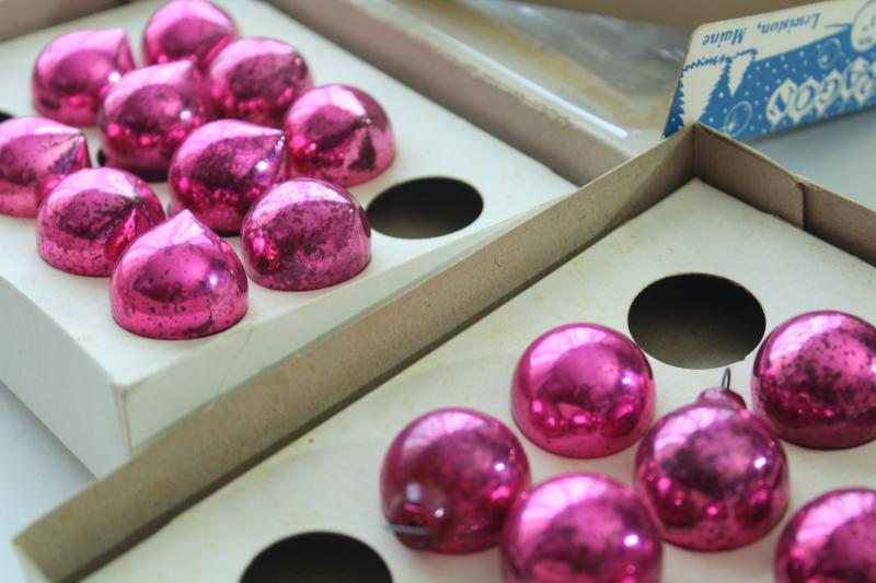 photo of tiny vintage Christmas tree ornaments, mini pink & green glass balls baubles for feather trees #6