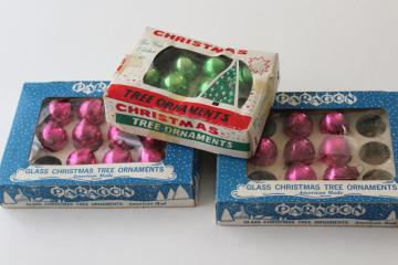 catalog photo of tiny vintage Christmas tree ornaments, mini pink & green glass balls baubles for feather trees