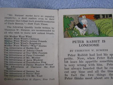 photo of tiny vintage Easter bunny books, color litho Thornton Burgess stories #2