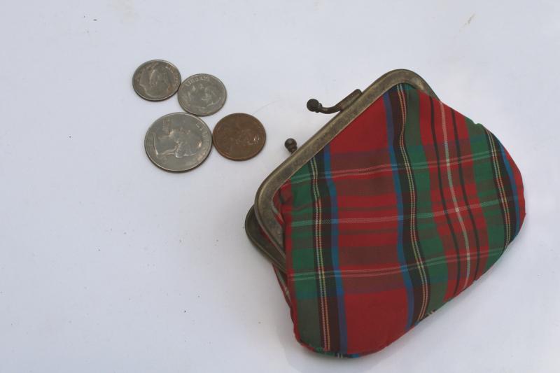 photo of tiny vintage coin purse, red tartan plaid taffeta little girls change purse #4