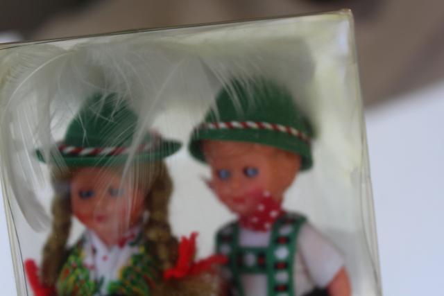 photo of tiny vintage hard plastic dolls in Bavarian & Austrian folk costumes, dollhouse dolls #4