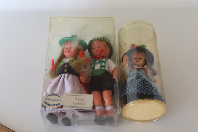 photo of tiny vintage hard plastic dolls in Bavarian & Austrian folk costumes, dollhouse dolls #6