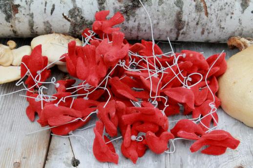 photo of tiny vintage red flocked birds, Christmas tree ornaments or winter holiday decorations #2