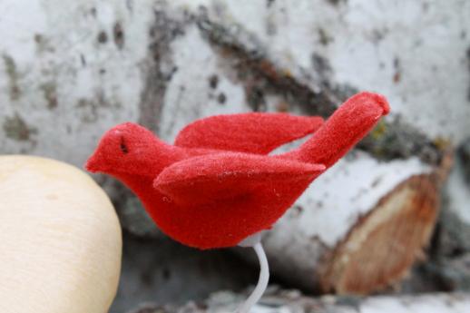 photo of tiny vintage red flocked birds, Christmas tree ornaments or winter holiday decorations #4