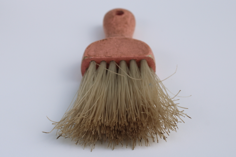 photo of tiny vintage whisk broom brush w/ weathered old pink paint wood handle  #2