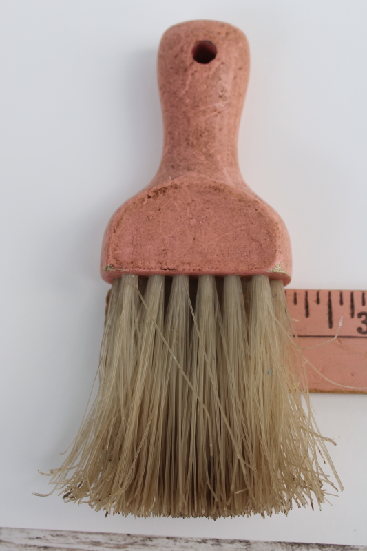 photo of tiny vintage whisk broom brush w/ weathered old pink paint wood handle  #4