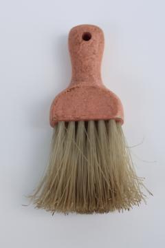 catalog photo of tiny vintage whisk broom brush w/ weathered old pink paint wood handle 