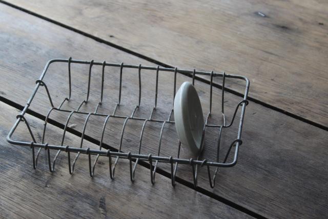 photo of tiny vintage wire basket dish rack, plate holder for small plates or toy doll dishes #2