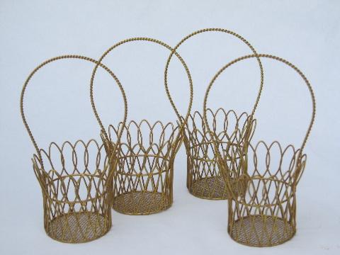 photo of tiny vintage wirework baskets, individual place setting flower holders #1