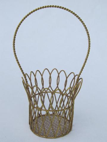 photo of tiny vintage wirework baskets, individual place setting flower holders #2