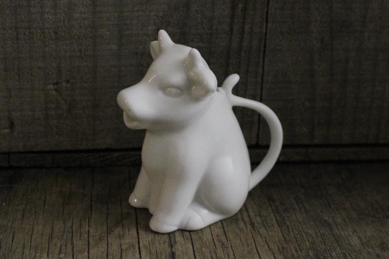 photo of tiny white china cow creamer, individual mini cream pitcher for vintage farmhouse decor #1
