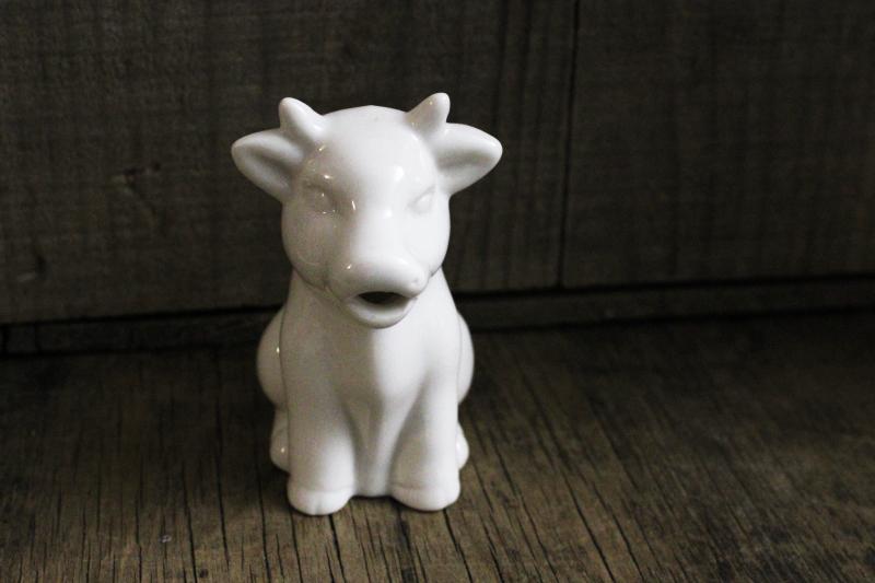 photo of tiny white china cow creamer, individual mini cream pitcher for vintage farmhouse decor #2