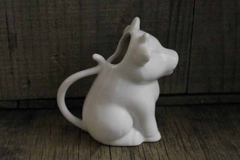 photo of tiny white china cow creamer, individual mini cream pitcher for vintage farmhouse decor #3