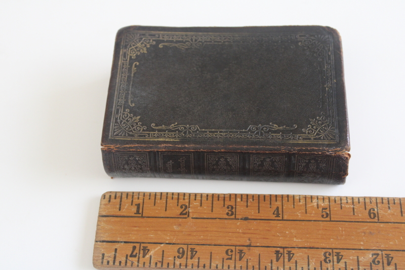 photo of tiny worn black leather bound book, German gothic font religious book 1800s vintage  #1