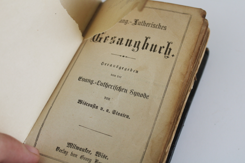 photo of tiny worn black leather bound book, German gothic font religious book 1800s vintage  #4