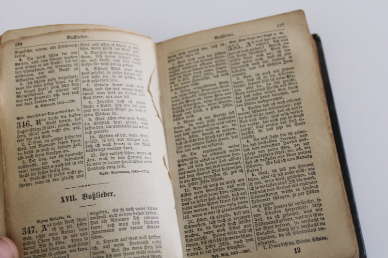 photo of tiny worn black leather bound book, German gothic font religious book 1800s vintage  #6