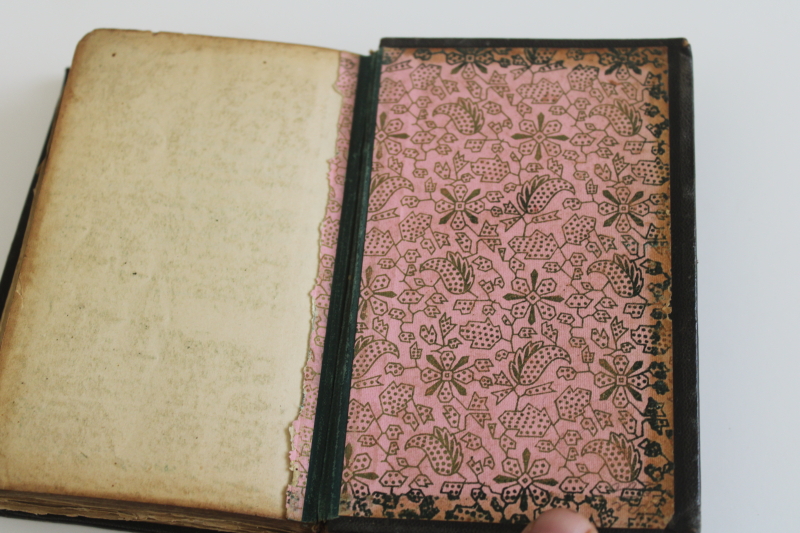 photo of tiny worn black leather bound book, German gothic font religious book 1800s vintage  #7