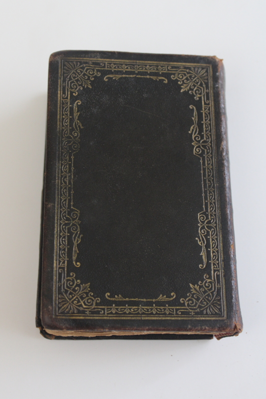 photo of tiny worn black leather bound book, German gothic font religious book 1800s vintage  #8